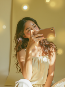 Hình ảnh gái xinh che mặt bằng điện thoại​ dưới nắng 