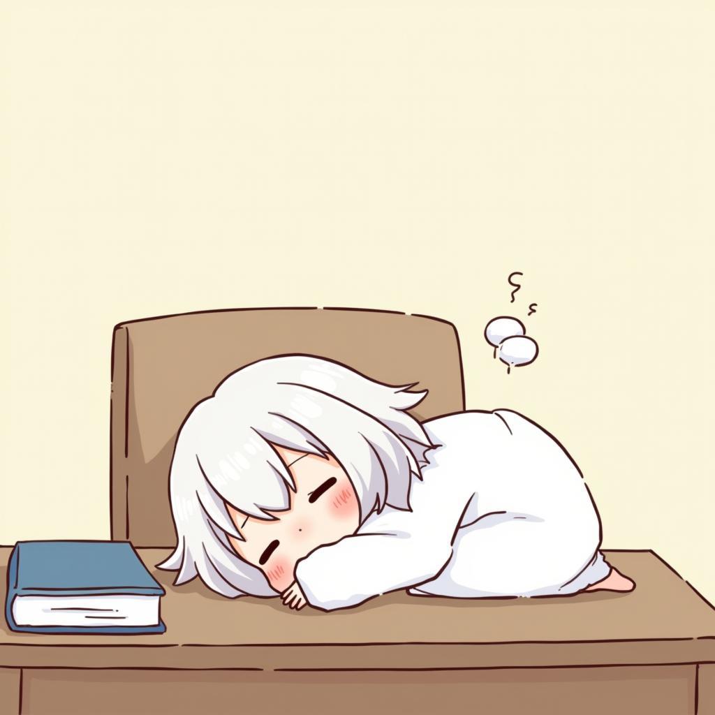 Anh anime chibi cute dang ngu gat tren ban