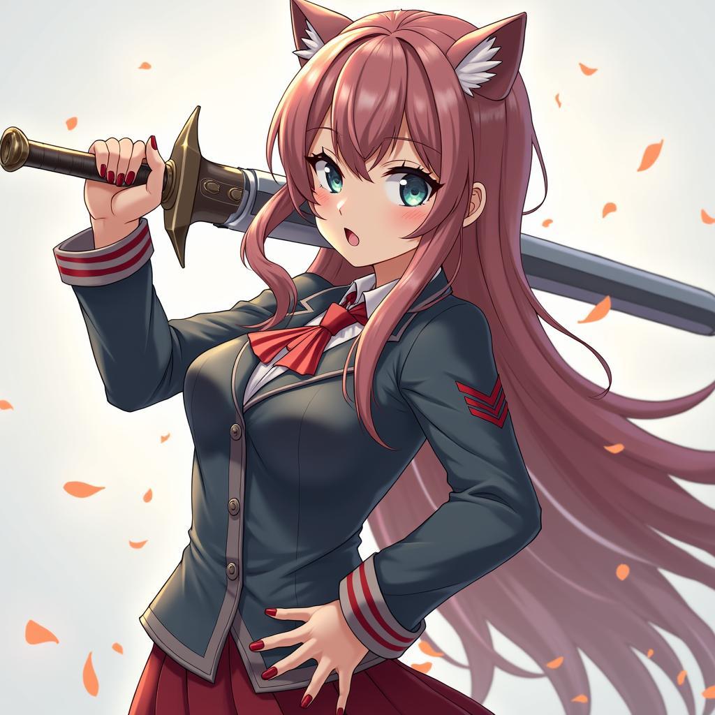 Ảnh anime nữ cá tính cầm vũ khí, sẵn sàng chiến đấu, toát lên vẻ quyết đoán và ngầu