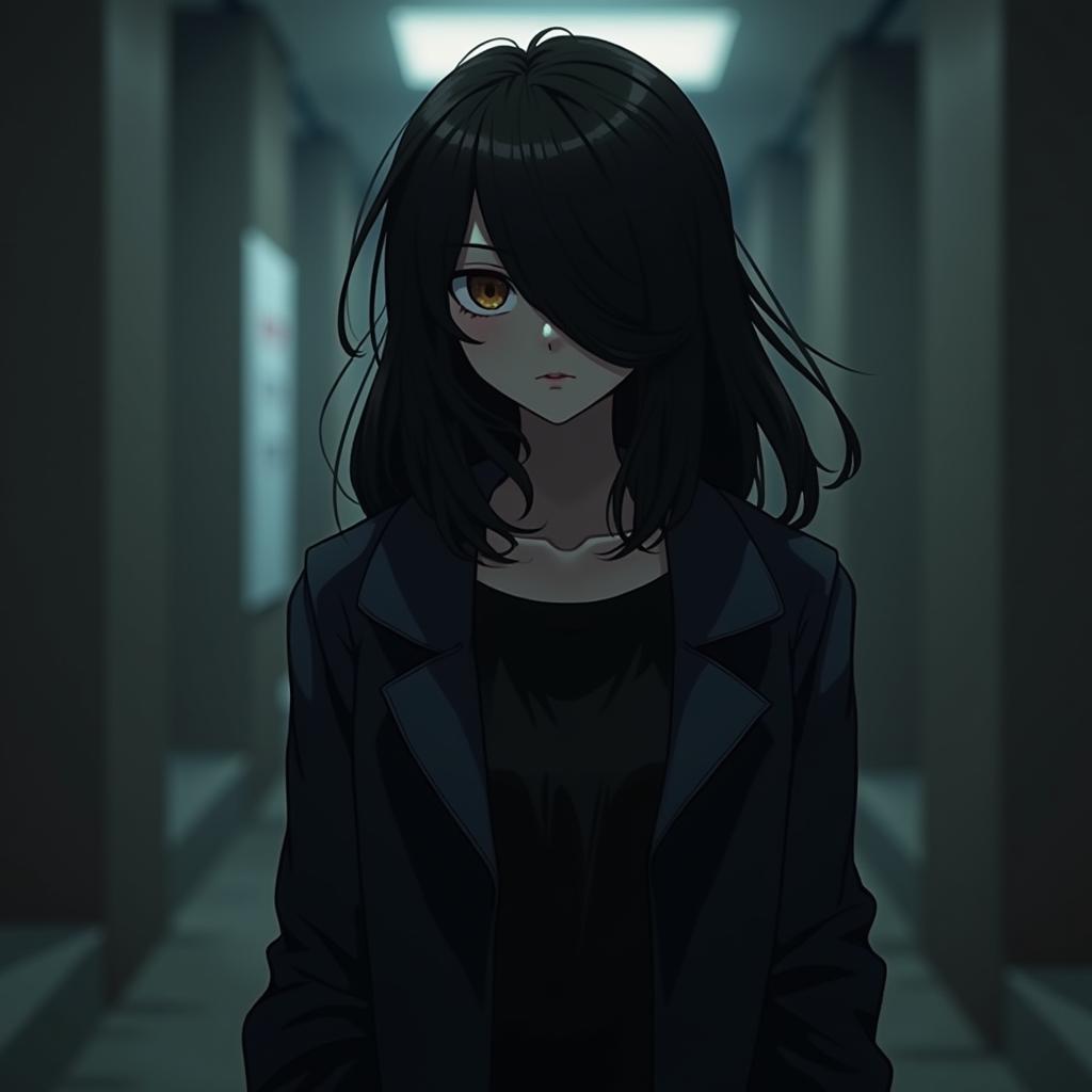 Ảnh anime nữ xinh đẹp ngầu với mái tóc dài và vẻ ngoài bí ẩn cuốn hút