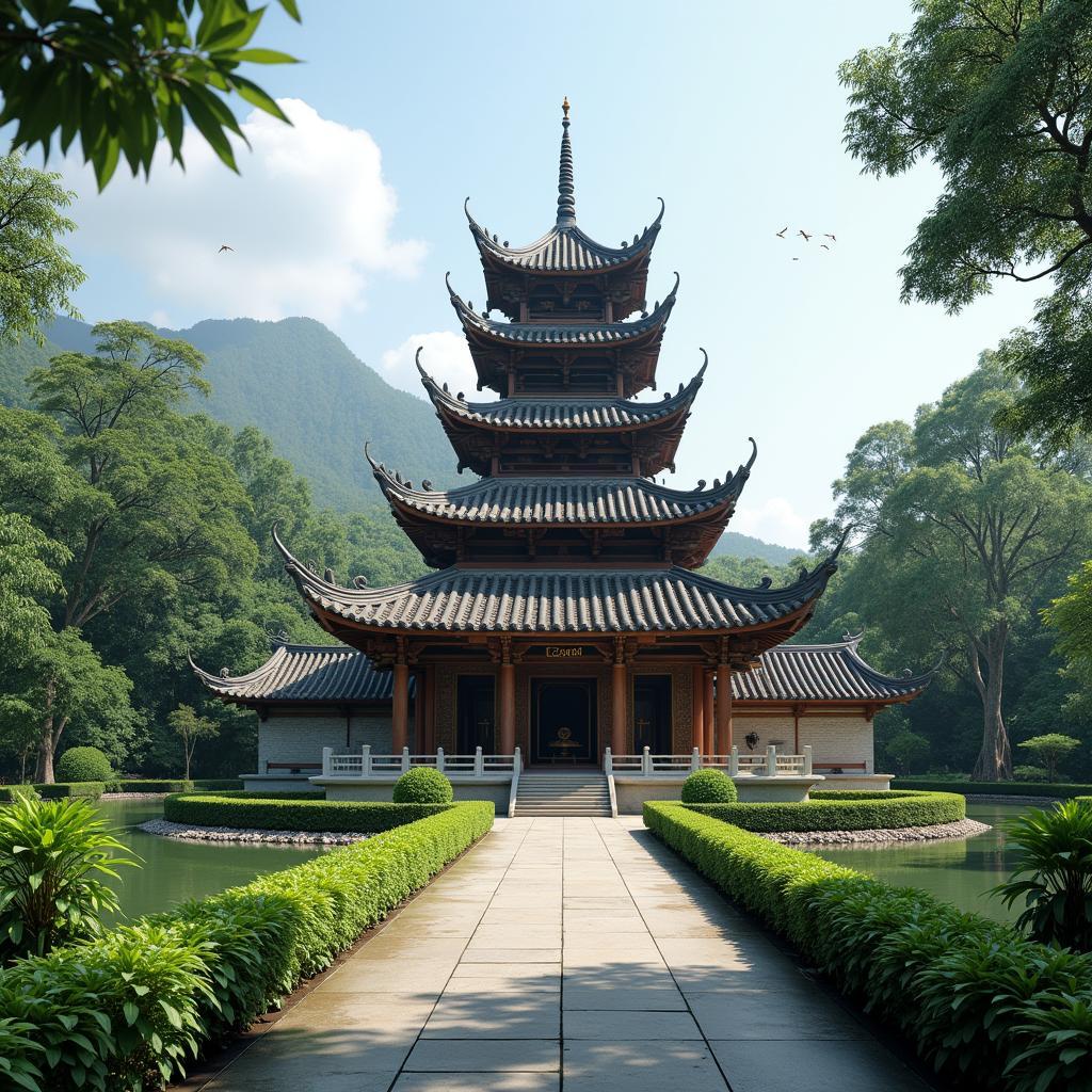 Hình ảnh chùa Việt Nam cổ kính và yên bình làm hình nền máy tính 4k