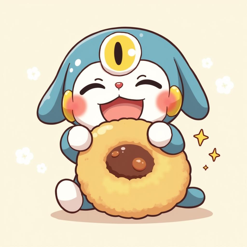 Ảnh Doremon cute đang ăn bánh Dorayaki khoái chí, rất ngộ nghĩnh