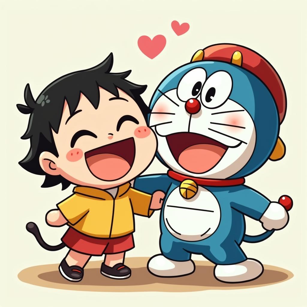 Ảnh Doremon và Nobita cùng cười đùa vui vẻ, rất ngộ nghĩnh và đáng yêu