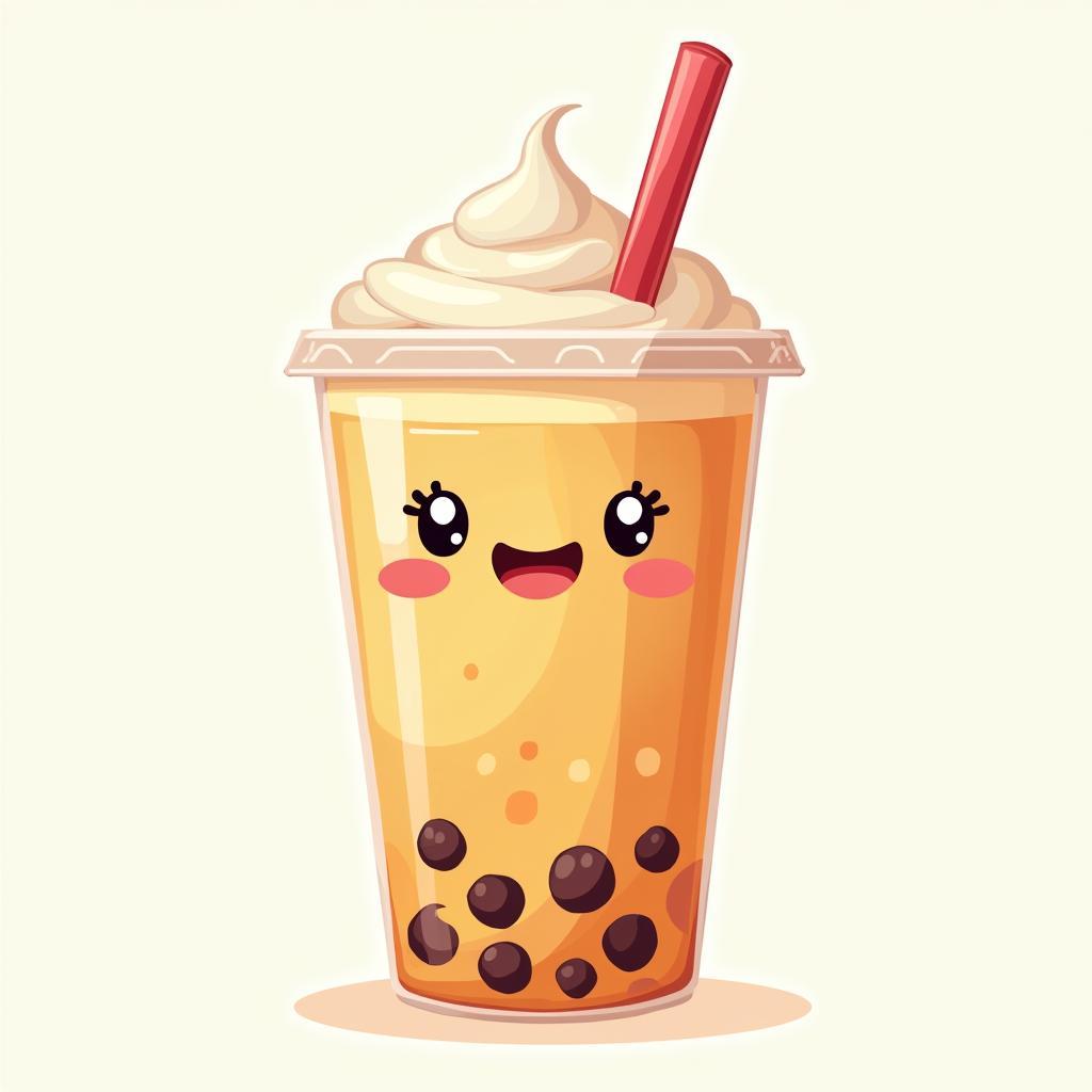 Anh nen cute hinh coc tra sua tran chau co khuon mat dang yeu, mau sac tuoi sang, ngo nghinh.