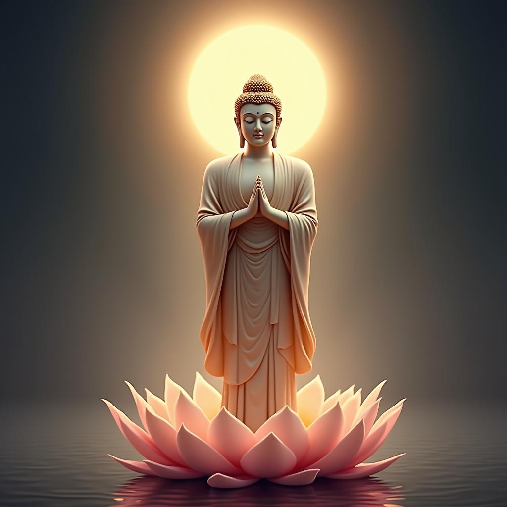 Ảnh Phật A Di Đà đứng trên hoa sen đẹp uy nghiêm làm hình nền chất lượng cao