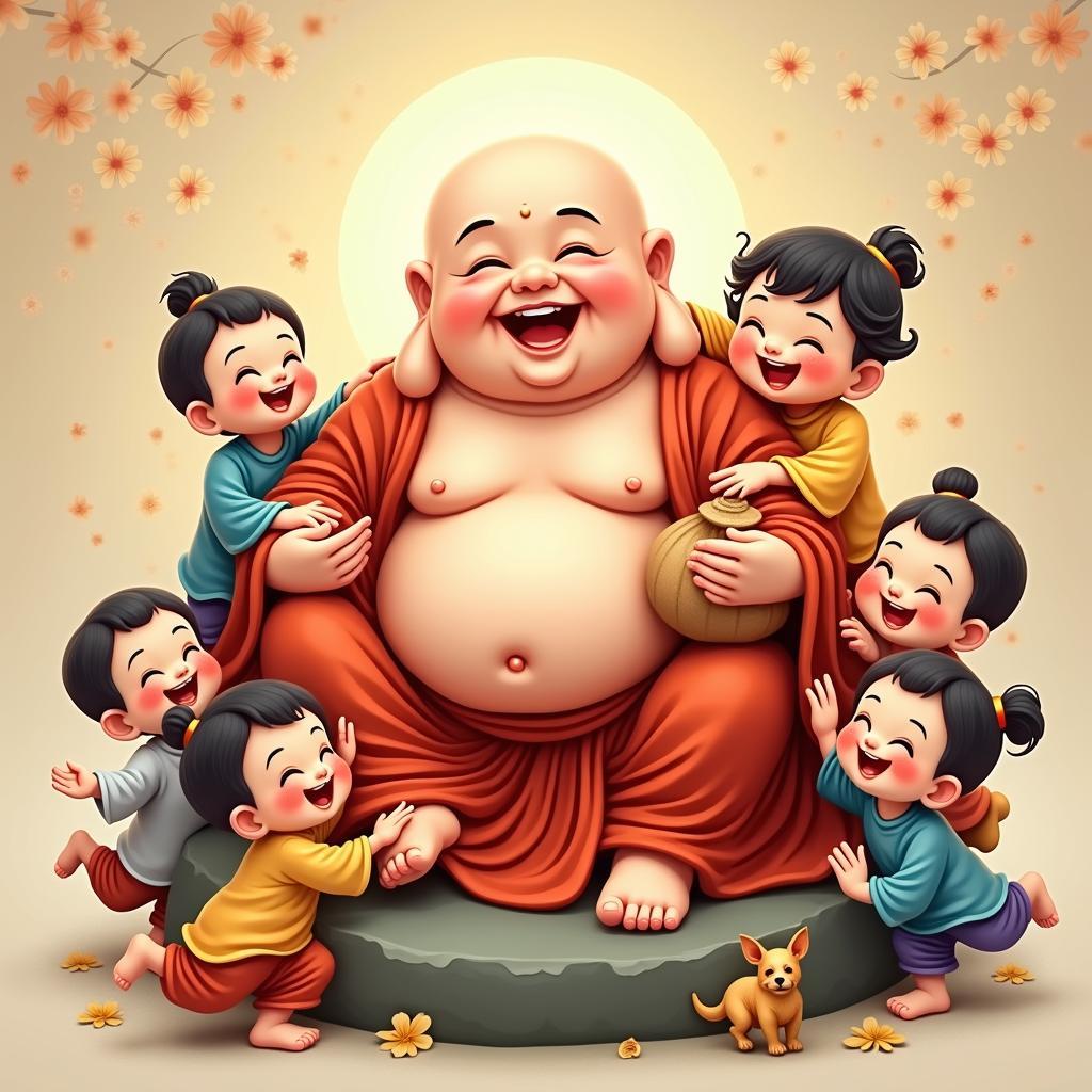 Ảnh Phật Di Lặc cười tươi mang đến may mắn làm hình nền điện thoại