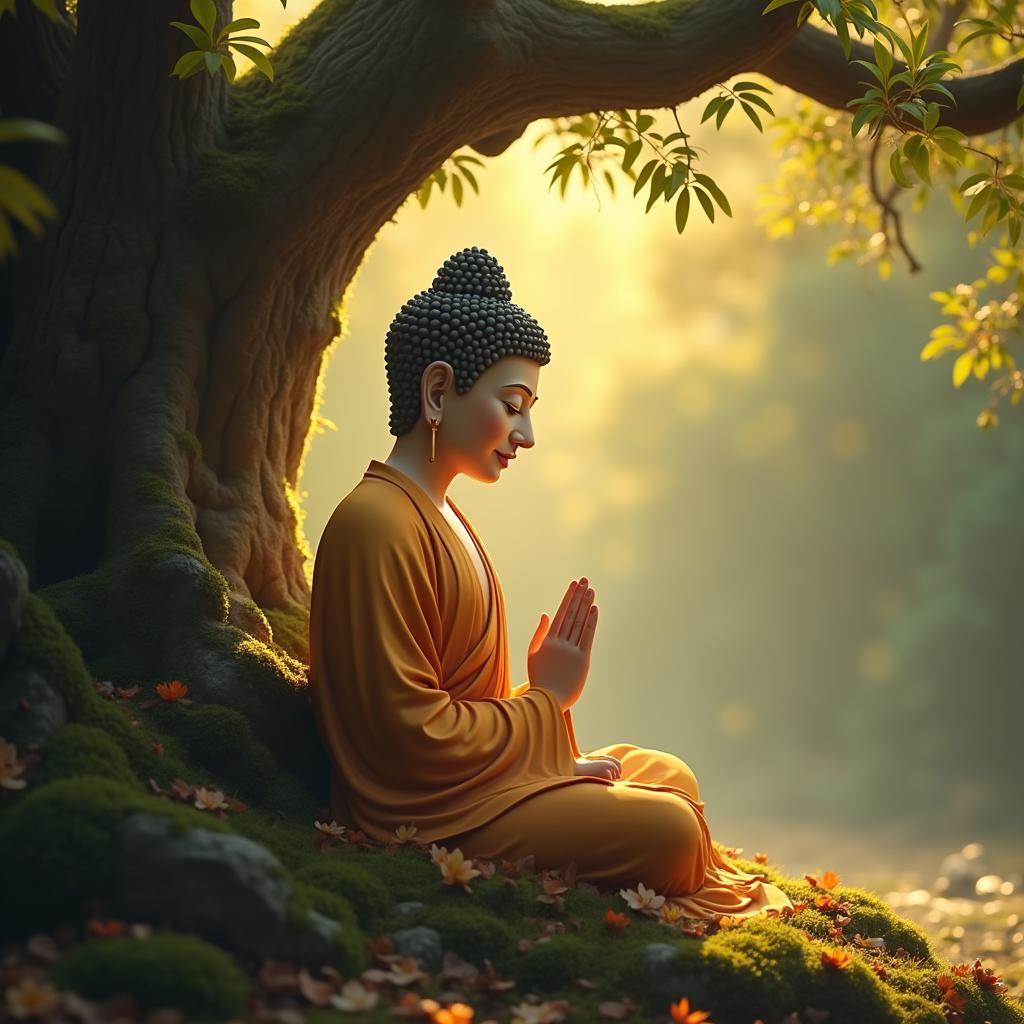 Ảnh Phật Thích Ca Mâu Ni ngồi thiền dưới cội Bồ Đề rất đẹp làm hình nền điện thoại hd