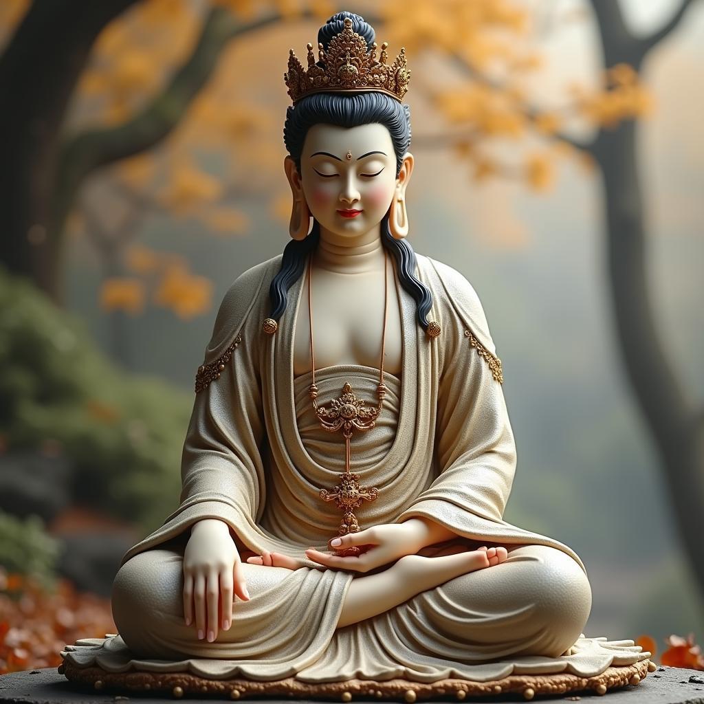 Hình ảnh Quan Thế Âm Bồ Tát ngồi hiền từ làm hình nền máy tính 4k chất luong cao