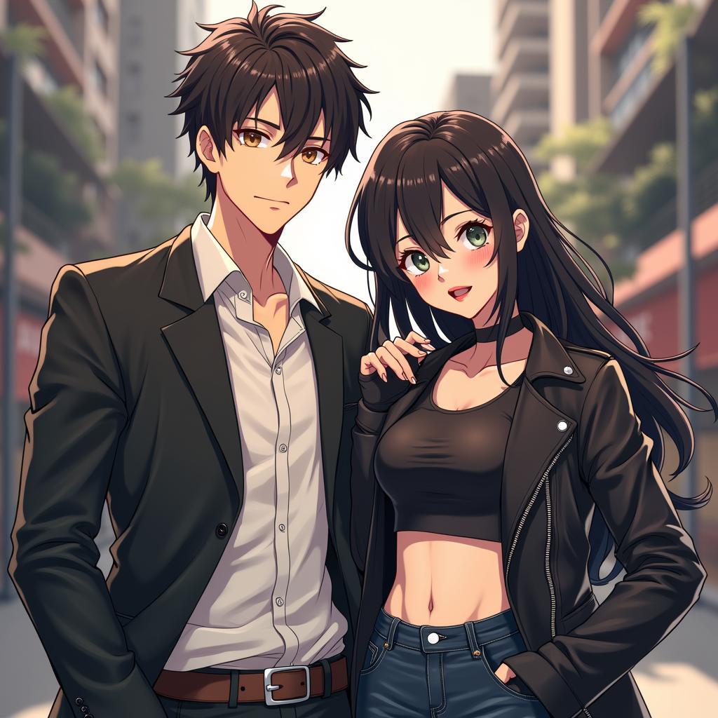 Hinh anh anime cap ca tinh, mac trang phuc phong cach va tao dang rat chat