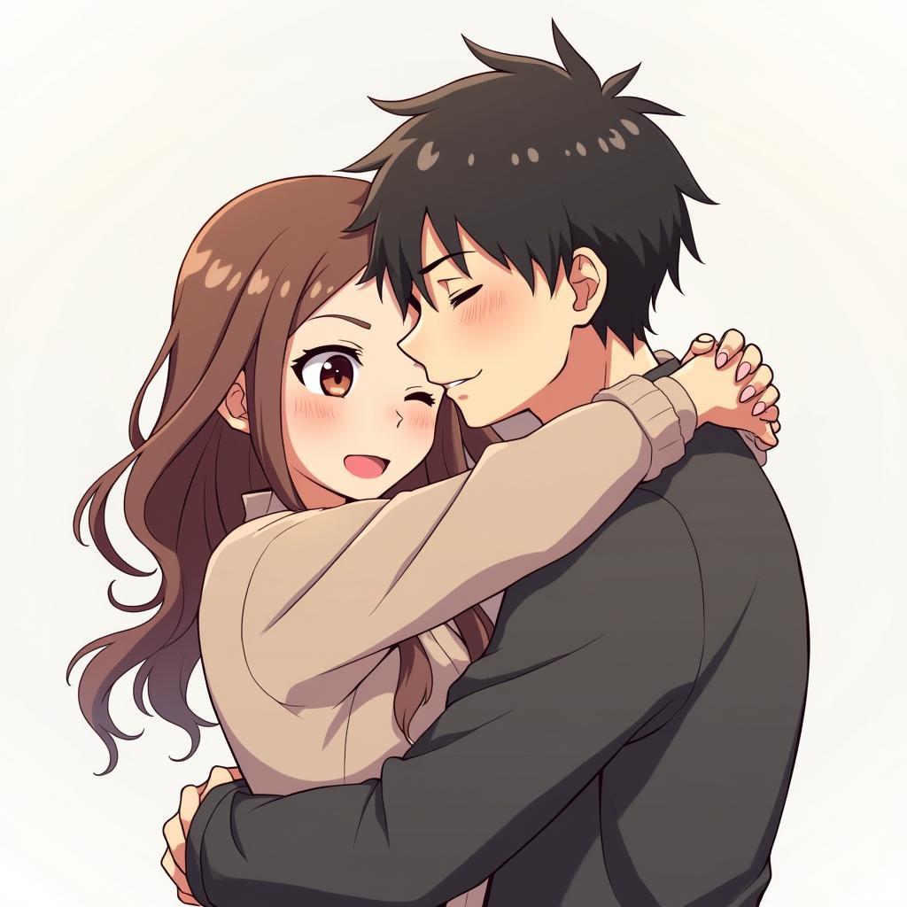 Hinh anh anime cap om chat lay nhau the hien tinh thuong va su bao ve