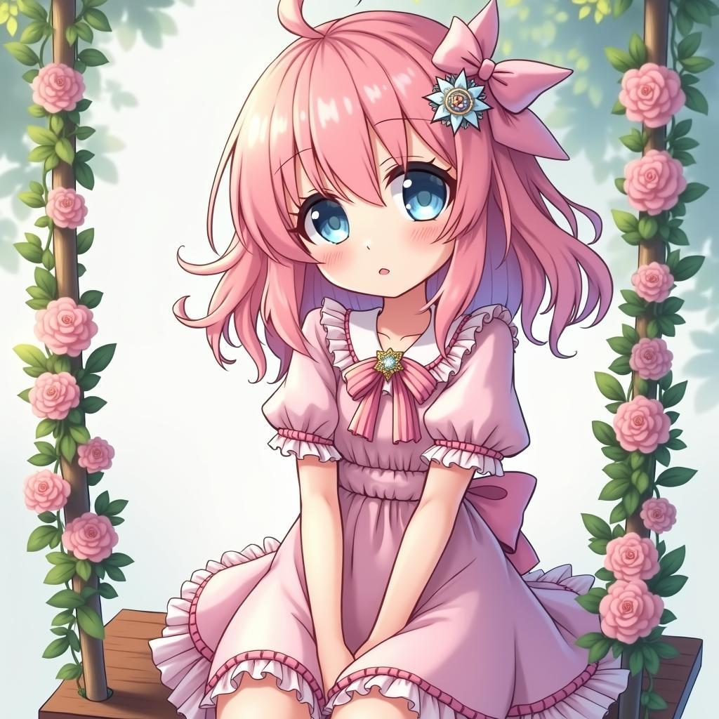 Hinh anh anime cute nu voi doi mat to long lanh va mai toc mau pastel