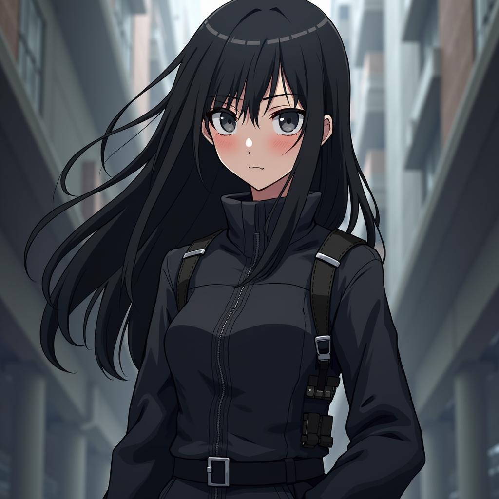 Hình ảnh anime nữ xinh đẹp ngầu với ánh mắt sắc sảo và phong thái lạnh lùng