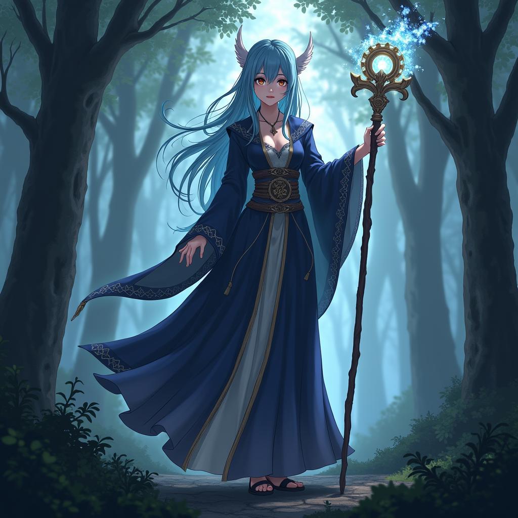 Hinh anh anime nu quyen ru trong vai phap su day bi an giua rung fantasy