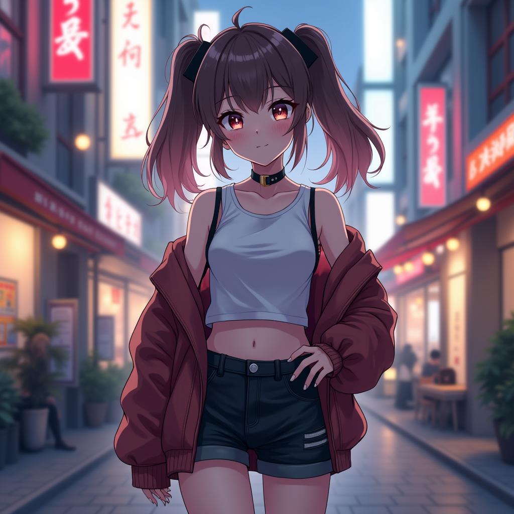 Hinh anh anime nu quyen ru phong cach hien dai tren nen thanh pho dep nhat 2024