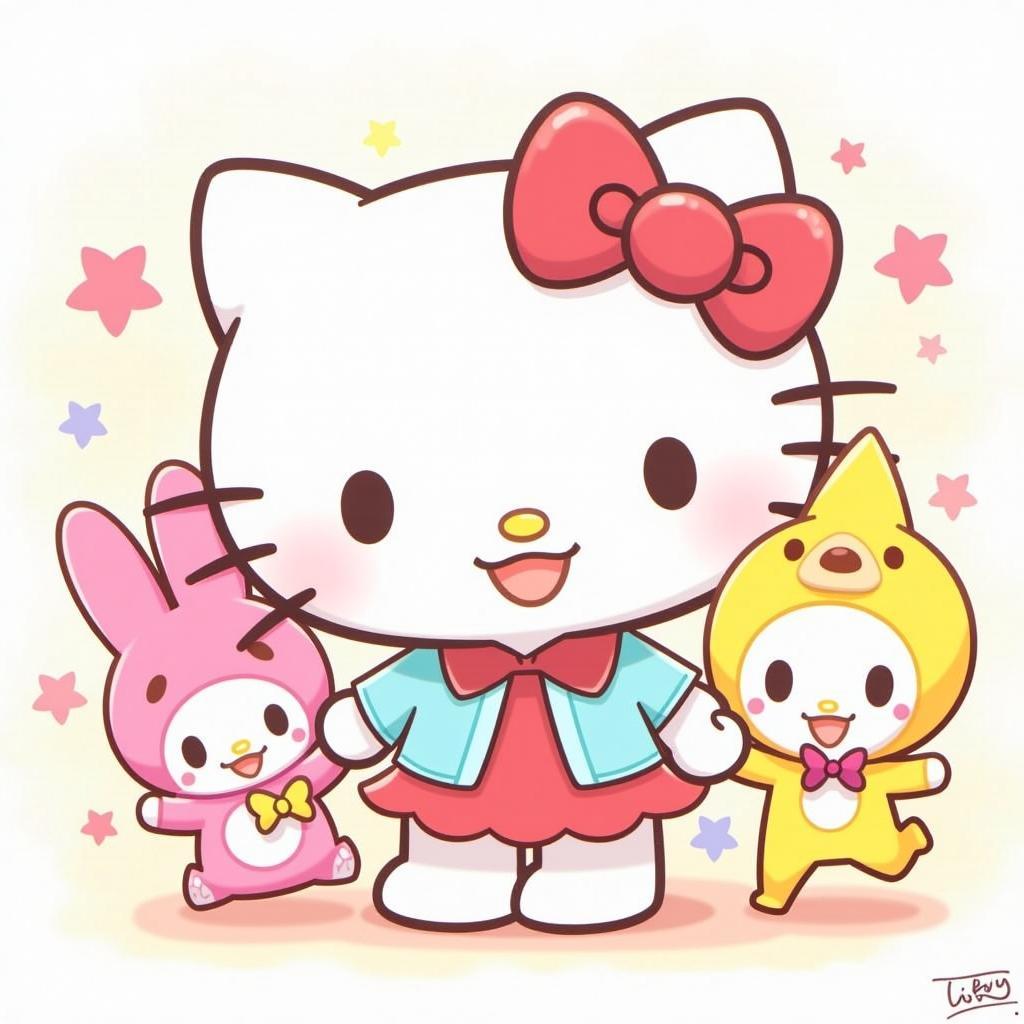 Hinh anh hello kitty vui ve ben canh nhung nguoi ban
