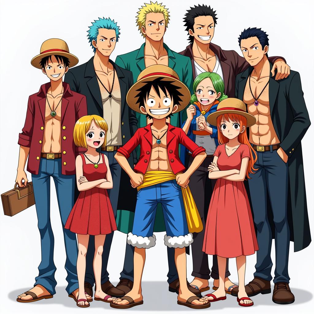 Hình ảnh Luffy và băng Mũ Rơm đẹp vui vẻ đầy đủ thành viên