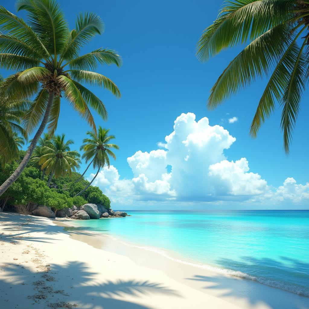 Hinh anh nen may tinh 4K dep sac net bien xanh cat trang nang vang