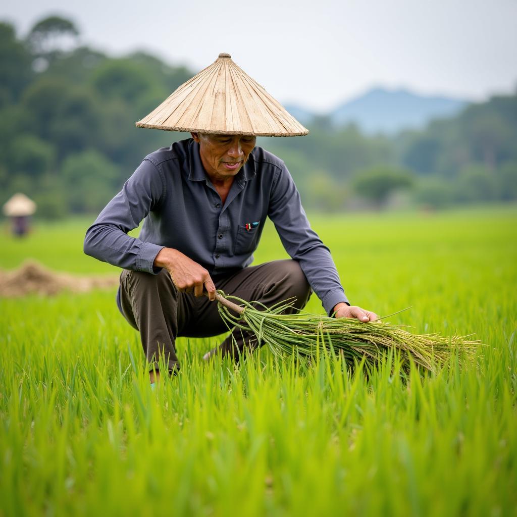 Hinh anh nguoi nong dan dang lam viec cham chi tren dong