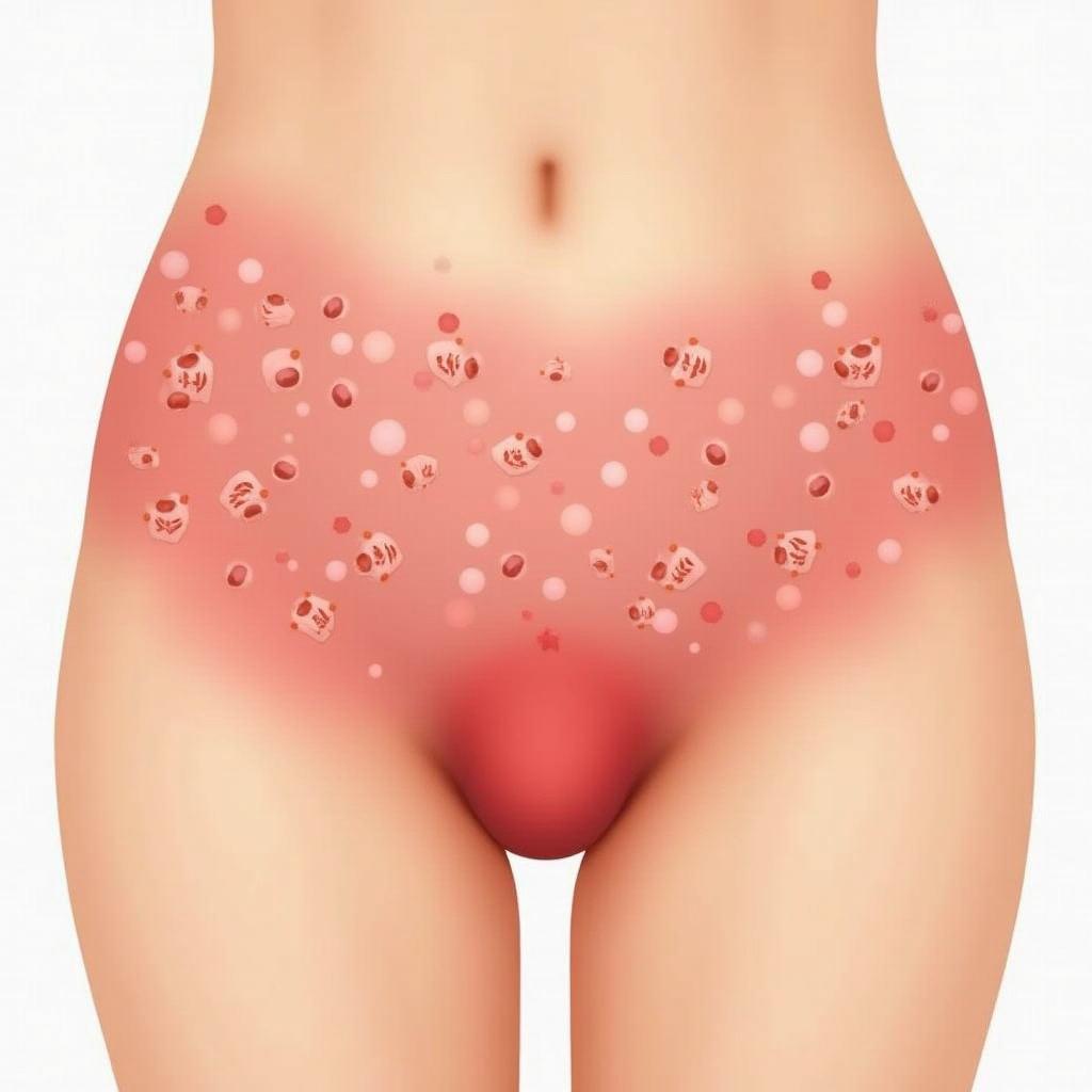 Hình ảnh phát ban đỏ và mụn nhỏ do dị ứng ở vùng kín nữ