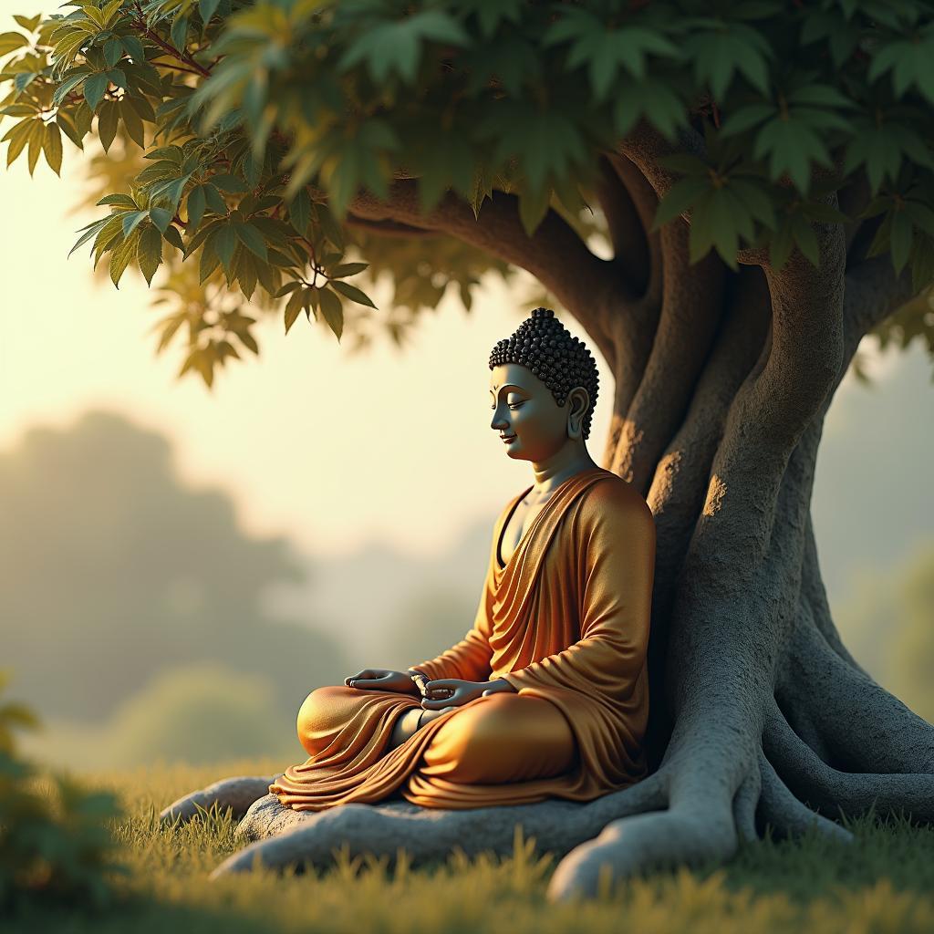 Hinh anh Phat Thich Ca 3D ngoi thien duoi coi Bo De day chan thuc va sau lang