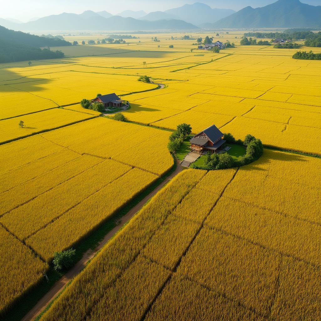 Hinh anh que huong Viet Nam canh dong lua chin vang trai dai