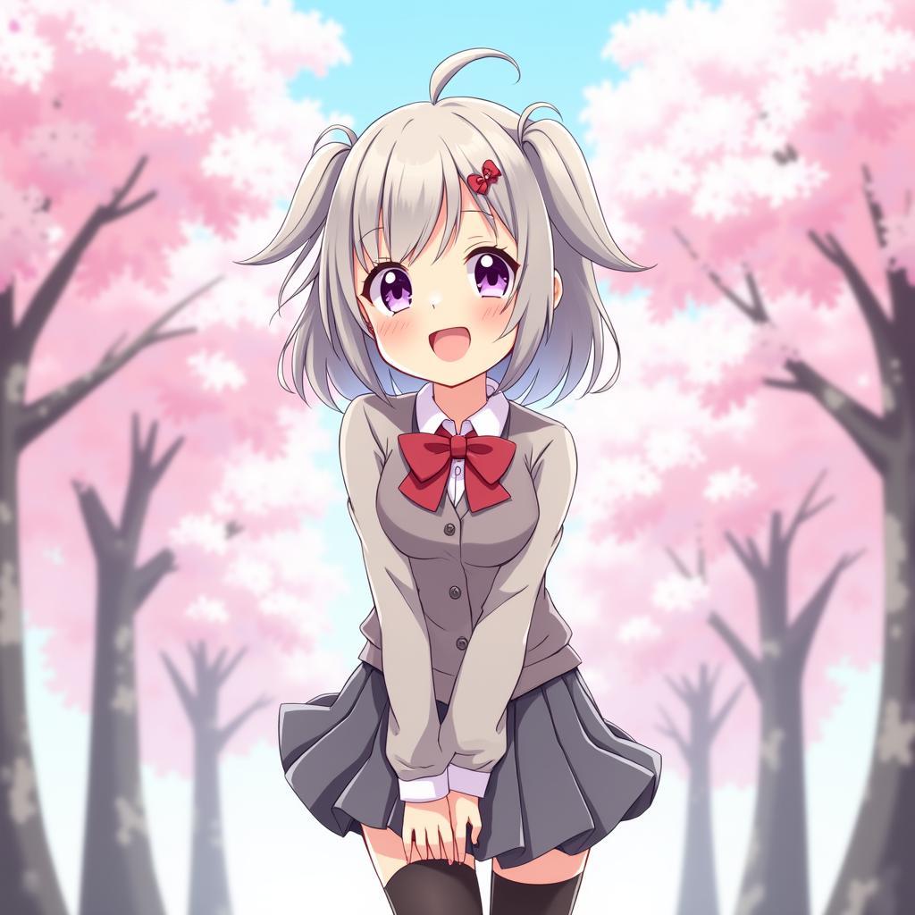Hinh nen anime cute nu dang mac dong phuc hoc sinh mỉm cười