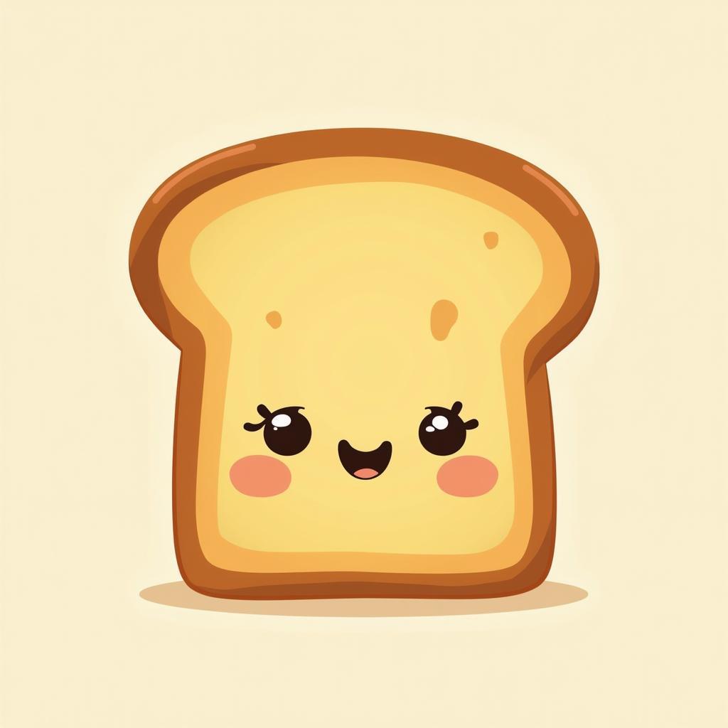 Hinh anh nen cute ve mieng banh mi nuong co khuon mat de thuong, dang yeu phong cach hoat hinh.