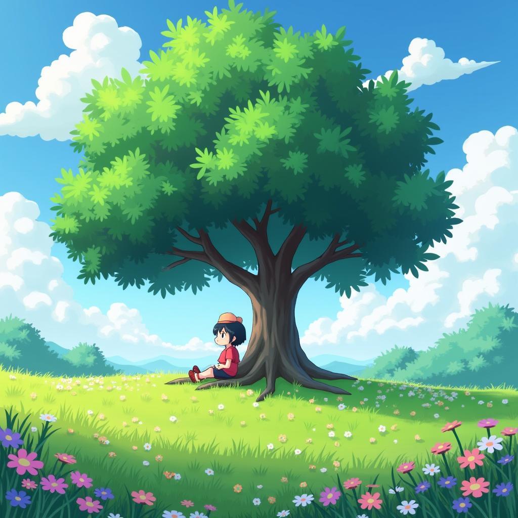 Hinh nen may tinh anime cute voi nhan vat va phong canh thien nhien
