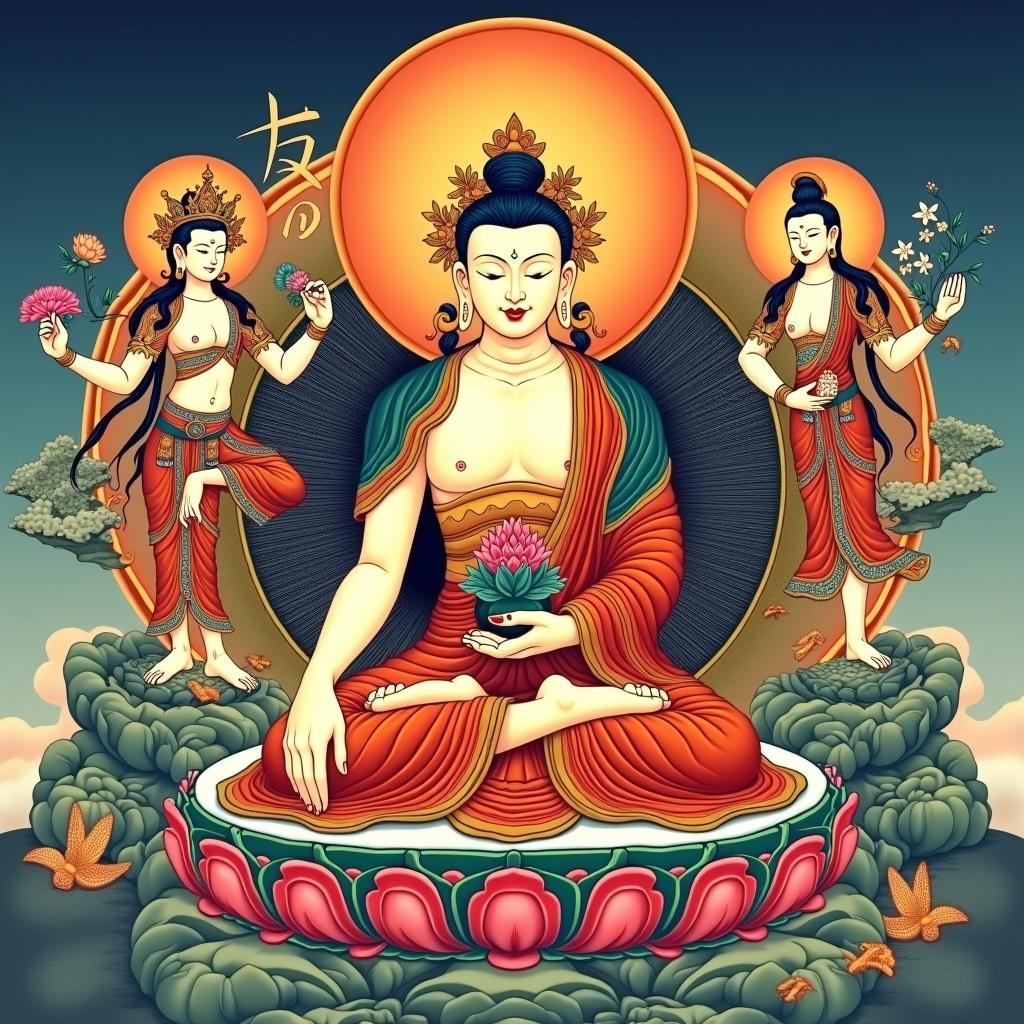 Ảnh bộ ba Phật A Di Đà, Quan Âm và Thế Chí với vẻ đẹp trang nghiêm và linh thiêng