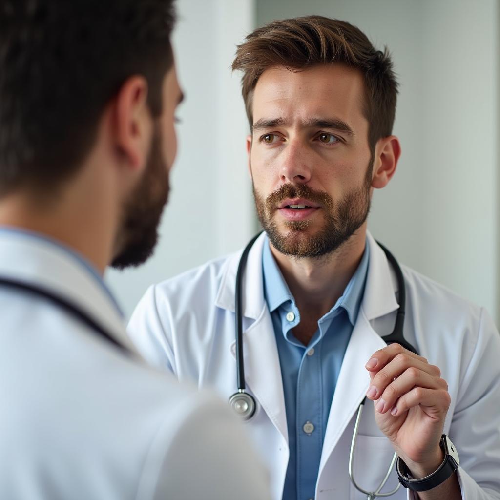 Hình ảnh bác sĩ đang khám vùng kín nam để chẩn đoán bệnh