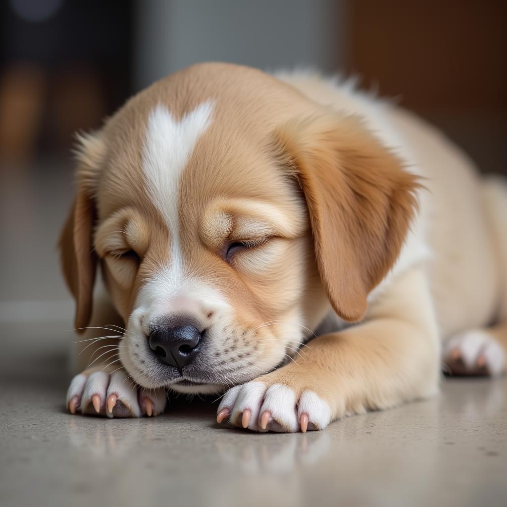 Hình ảnh đẹp cute chó con ngồi lim dim ngủ
