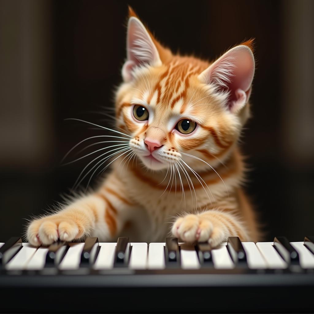 Ảnh mèo đang chơi đàn keyboard một cách điêu luyện và hài hước