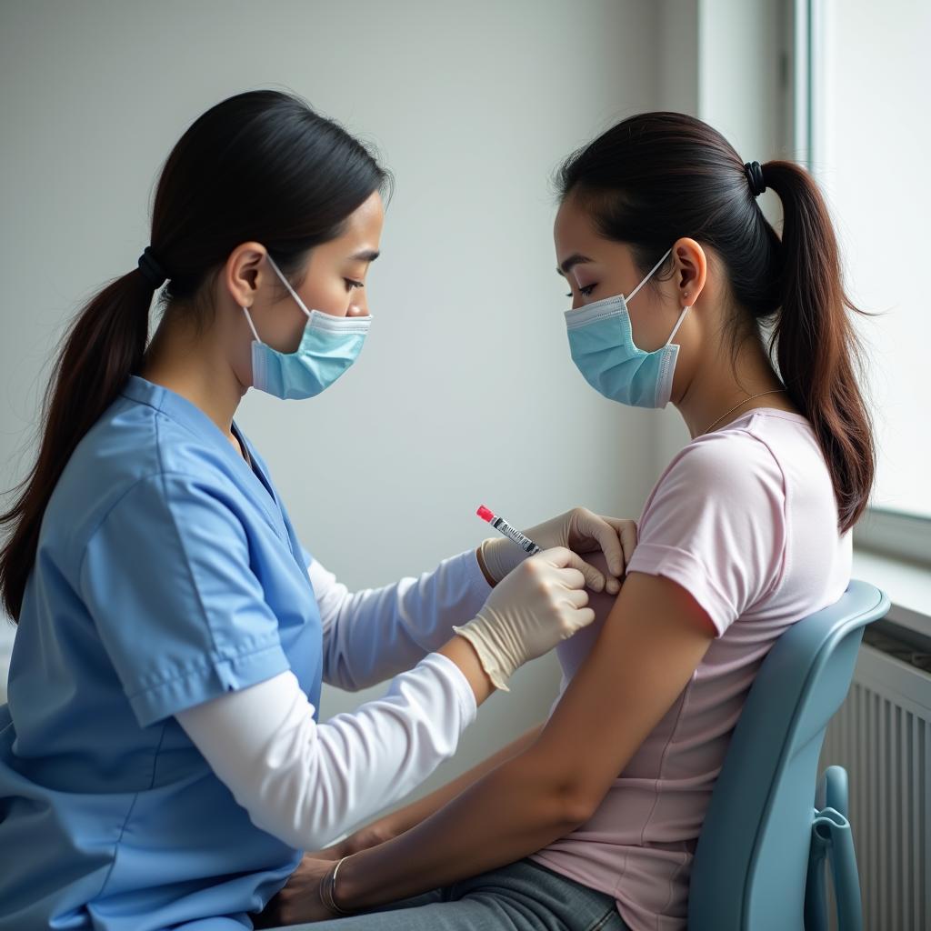 Hình ảnh tiêm vắc-xin HPV cho phụ nữ để phòng ngừa sùi mào gà